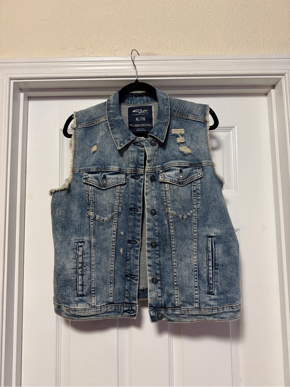 Silver Jeans Co Distressed Denim Vest - Light Wash - Size XL